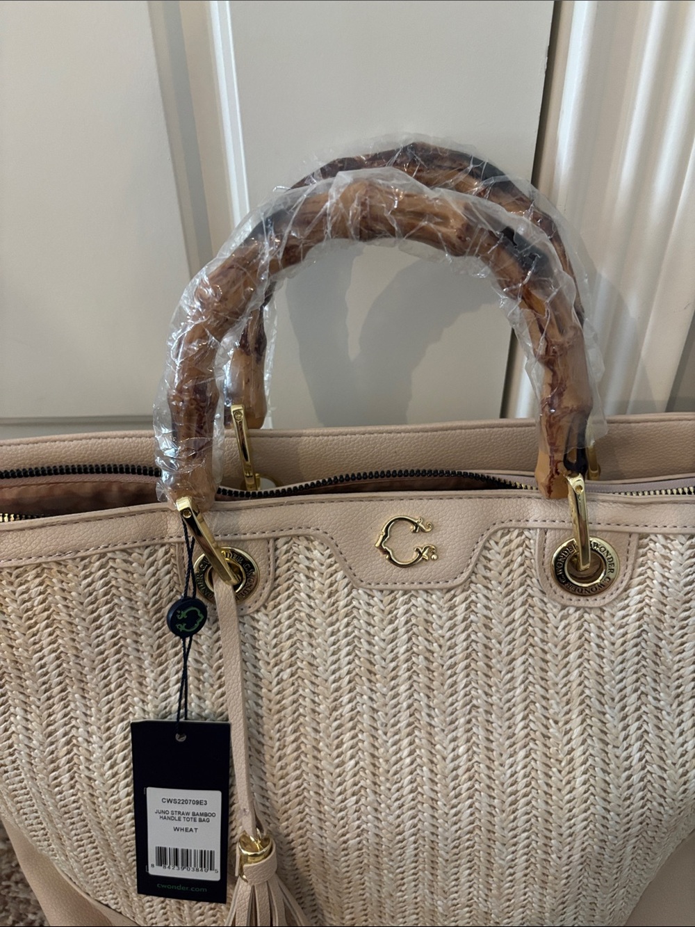 C. Wonder Beige Woven Tote with Tassel - Picture 5 of 9